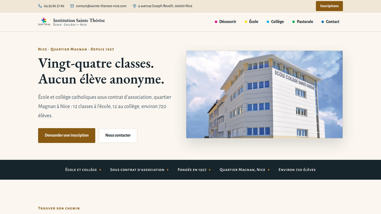 Institution Sainte Thérèse — démonstration de refonte pour une école-collège à Nice